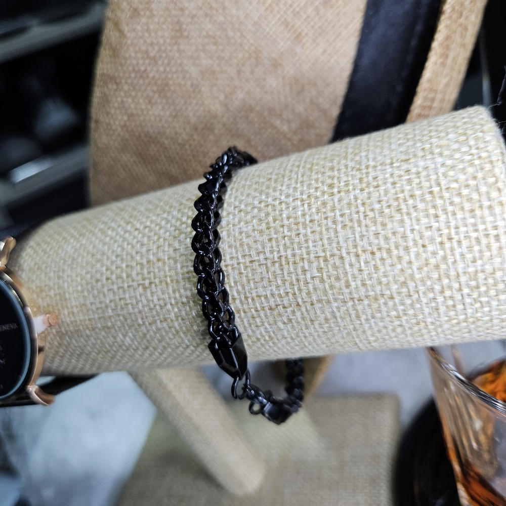 🩶Mens Black Stainless Steel Box Chain Bracelet